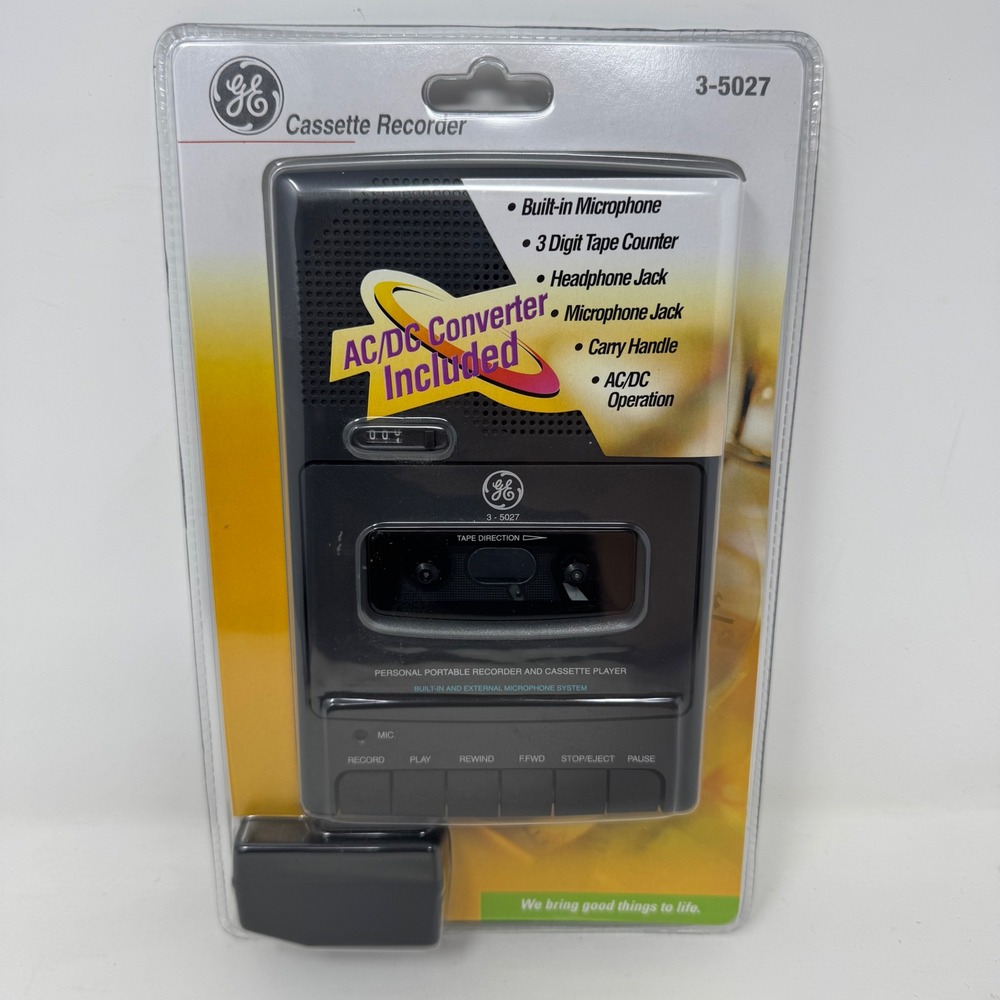 GE 3-5027 Portable Cassette Tape Recorder Player AC/DC Converter New Sealed